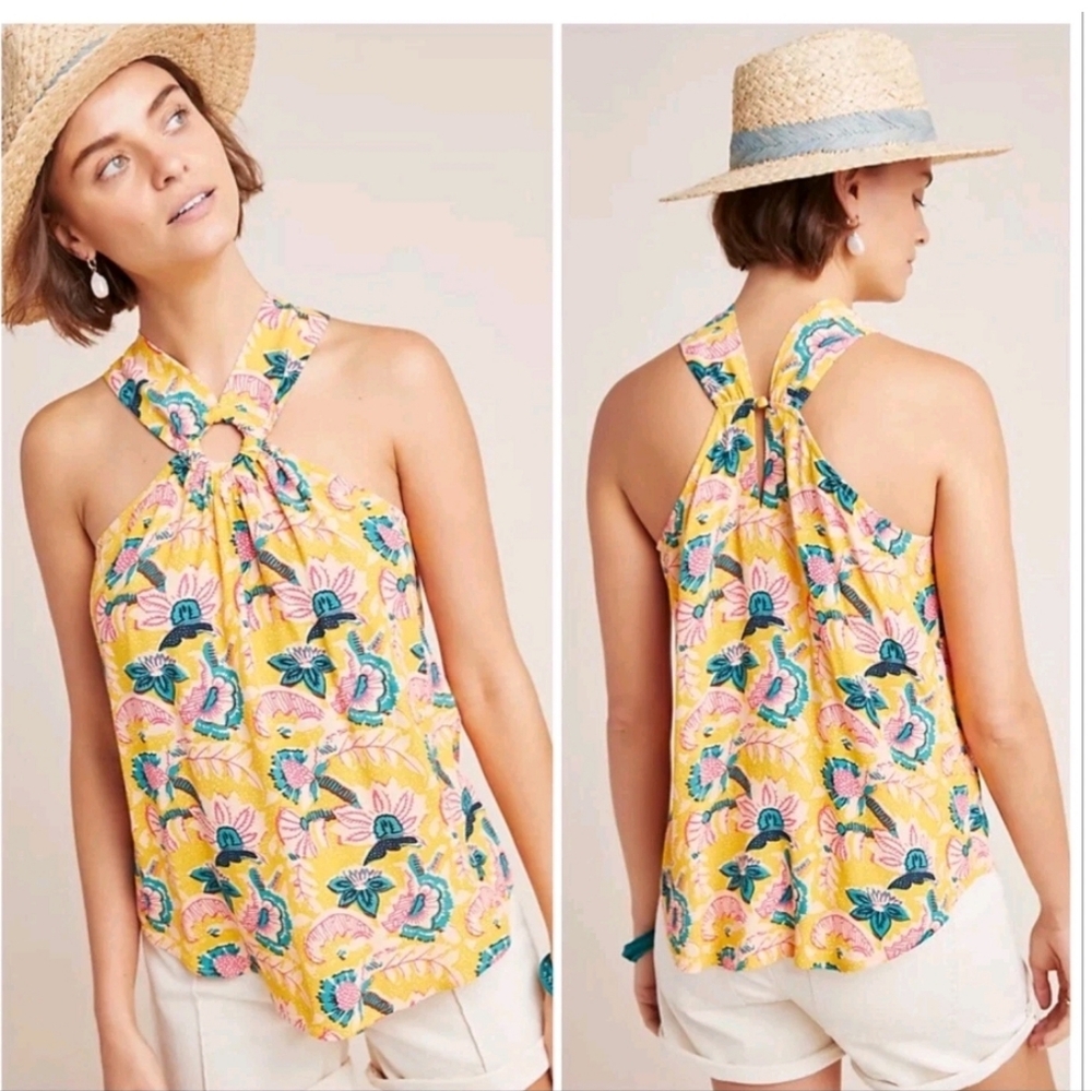 Anthropologie Maeve Mica Top Blouse Size 4 Multicolor Floral Halter